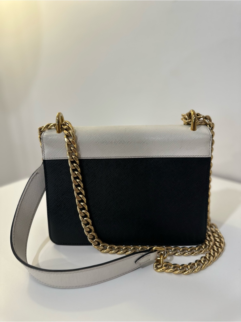 Prada White Saffiano Leather Crossbody with Gold Chain - Picture 2 of 5